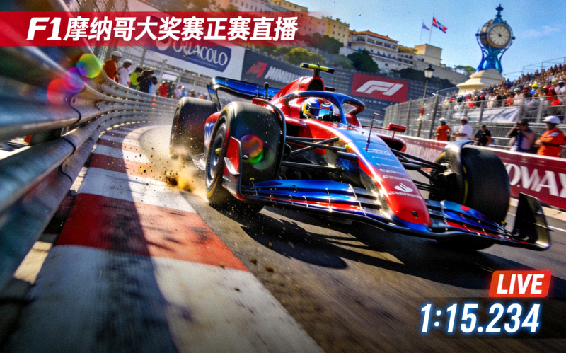 F1摩纳哥大奖赛正赛直播画面 - 赛车在蒙特卡洛街道赛道飞驰的精彩瞬间